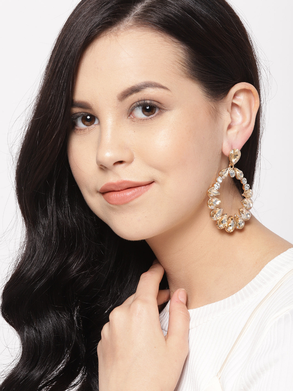 YouBella Gold-Plated Stone-Studded Circular Drop Earrings