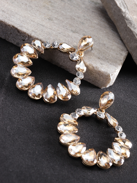 YouBella Gold-Plated Stone-Studded Circular Drop Earrings