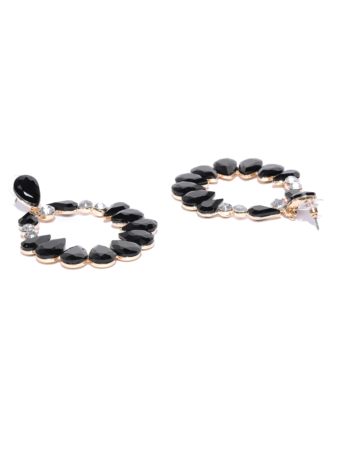 YouBella Black Gold-Plated Stone-Studded Oval Drop Earrings