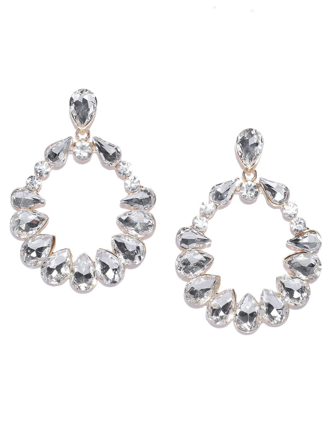 YouBella Gold-Plated Teardrop-Shaped Stone-Studded Drop Earrings