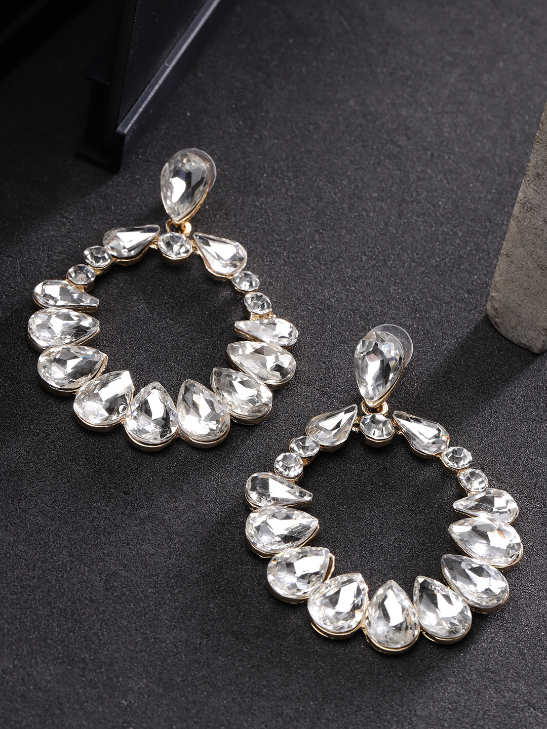 YouBella Gold-Plated Teardrop-Shaped Stone-Studded Drop Earrings
