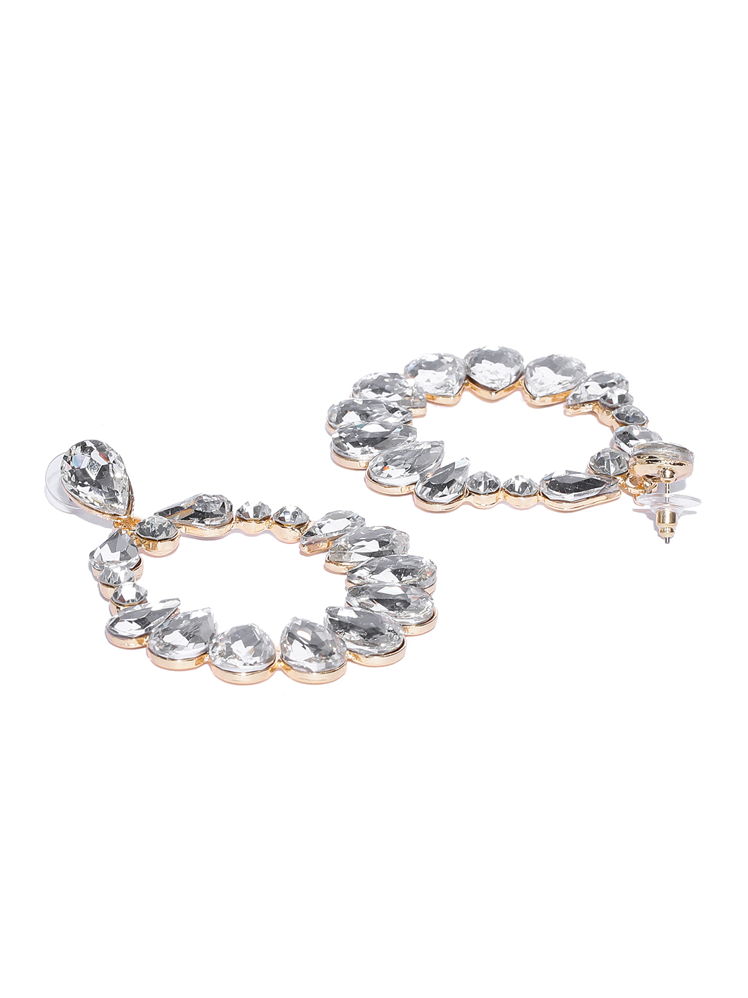 YouBella Gold-Plated Teardrop-Shaped Stone-Studded Drop Earrings