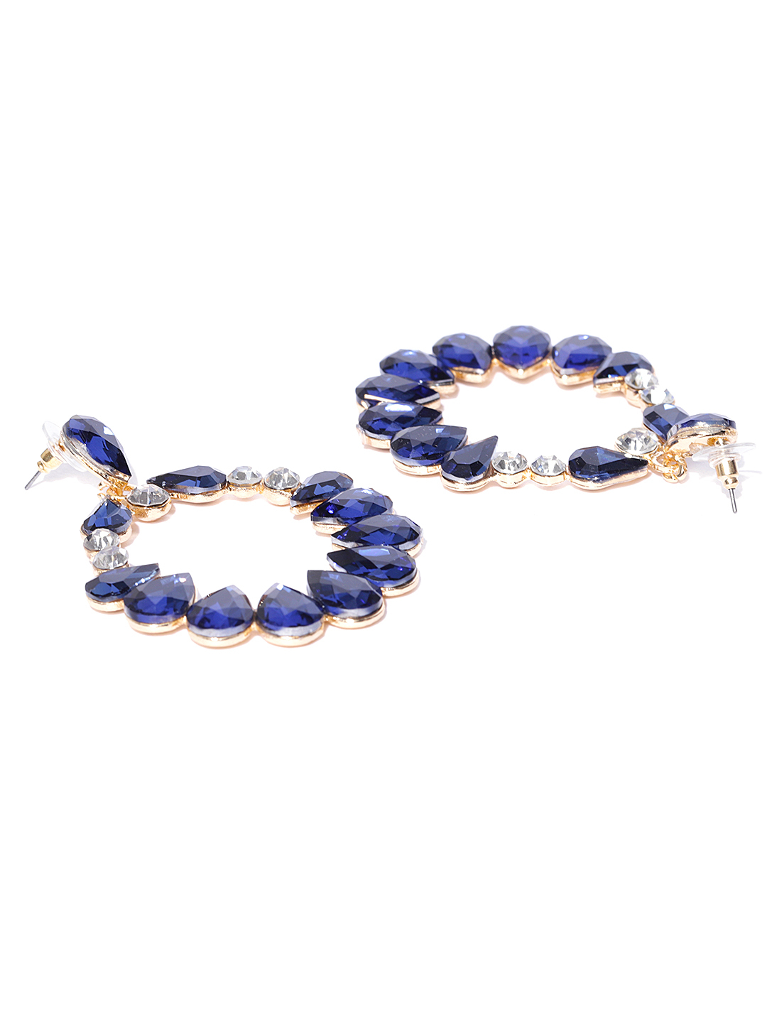 YouBella Navy Gold-Plated Stone-Studded Oval Drop Earrings