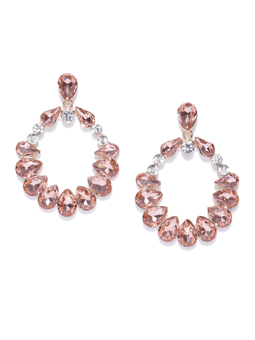 YouBella Peach-Coloured  Gold-Plated Stone-Studded Teardrop-Shaped Drop Earrings