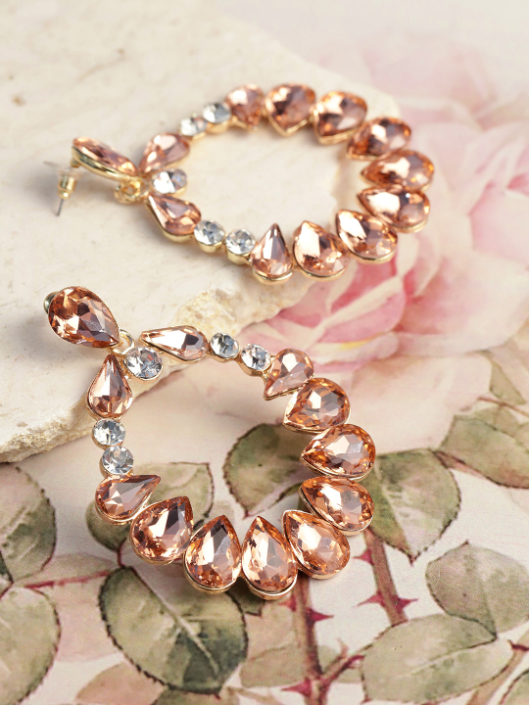 YouBella Peach-Coloured  Gold-Plated Stone-Studded Teardrop-Shaped Drop Earrings