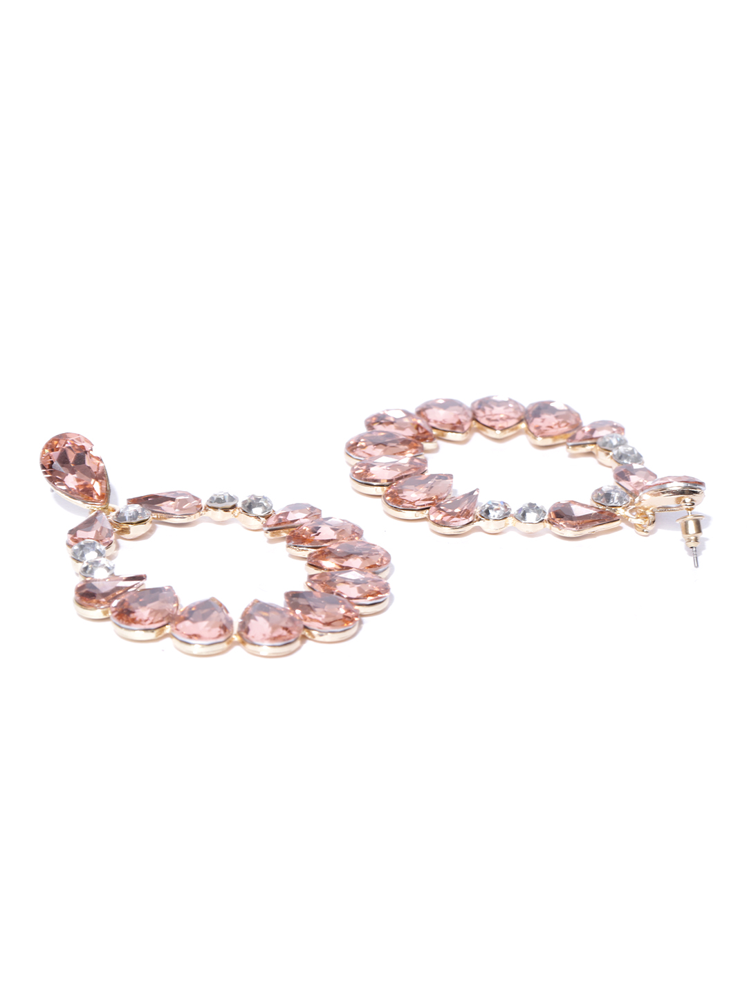 YouBella Peach-Coloured  Gold-Plated Stone-Studded Teardrop-Shaped Drop Earrings