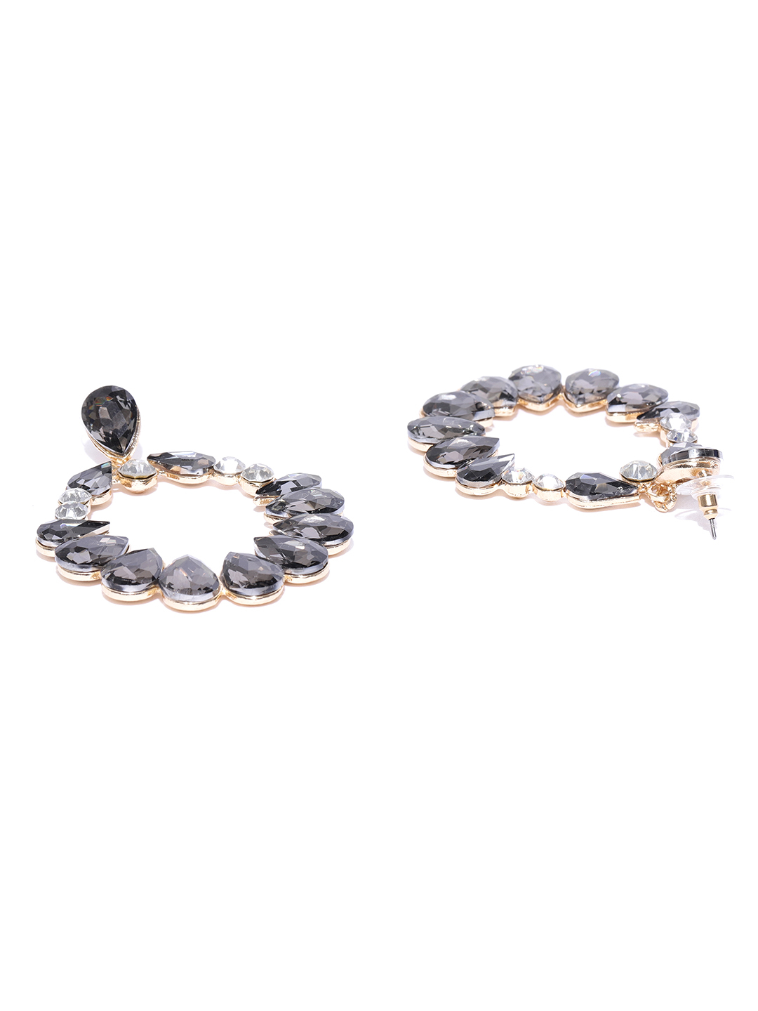 YouBella Black Gold-Plated Stone-Studded Oval Drop Earrings