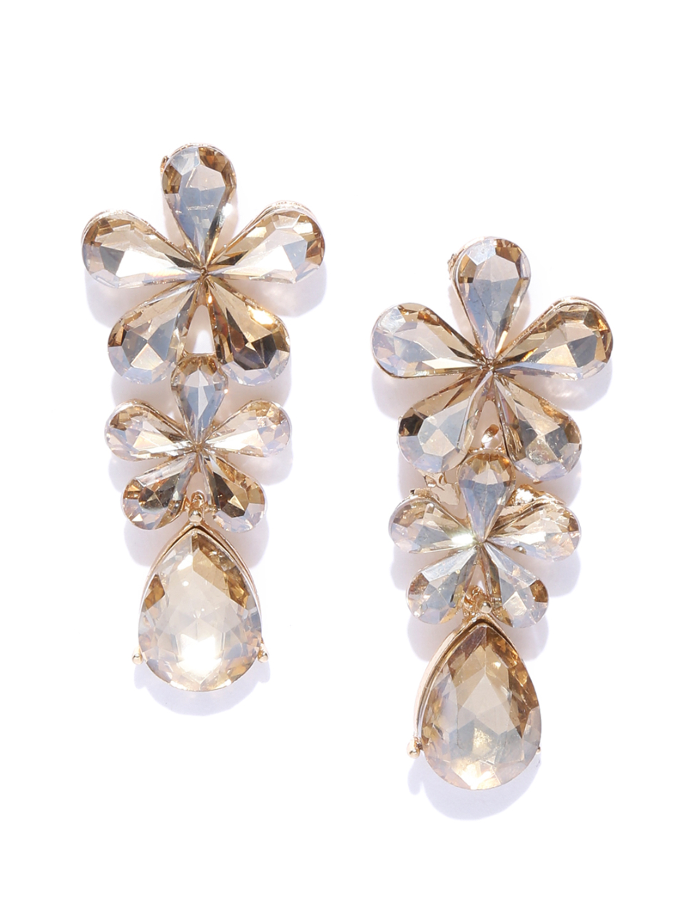 YouBella Gold-Plated Stone-Studded Floral Drop Earrings