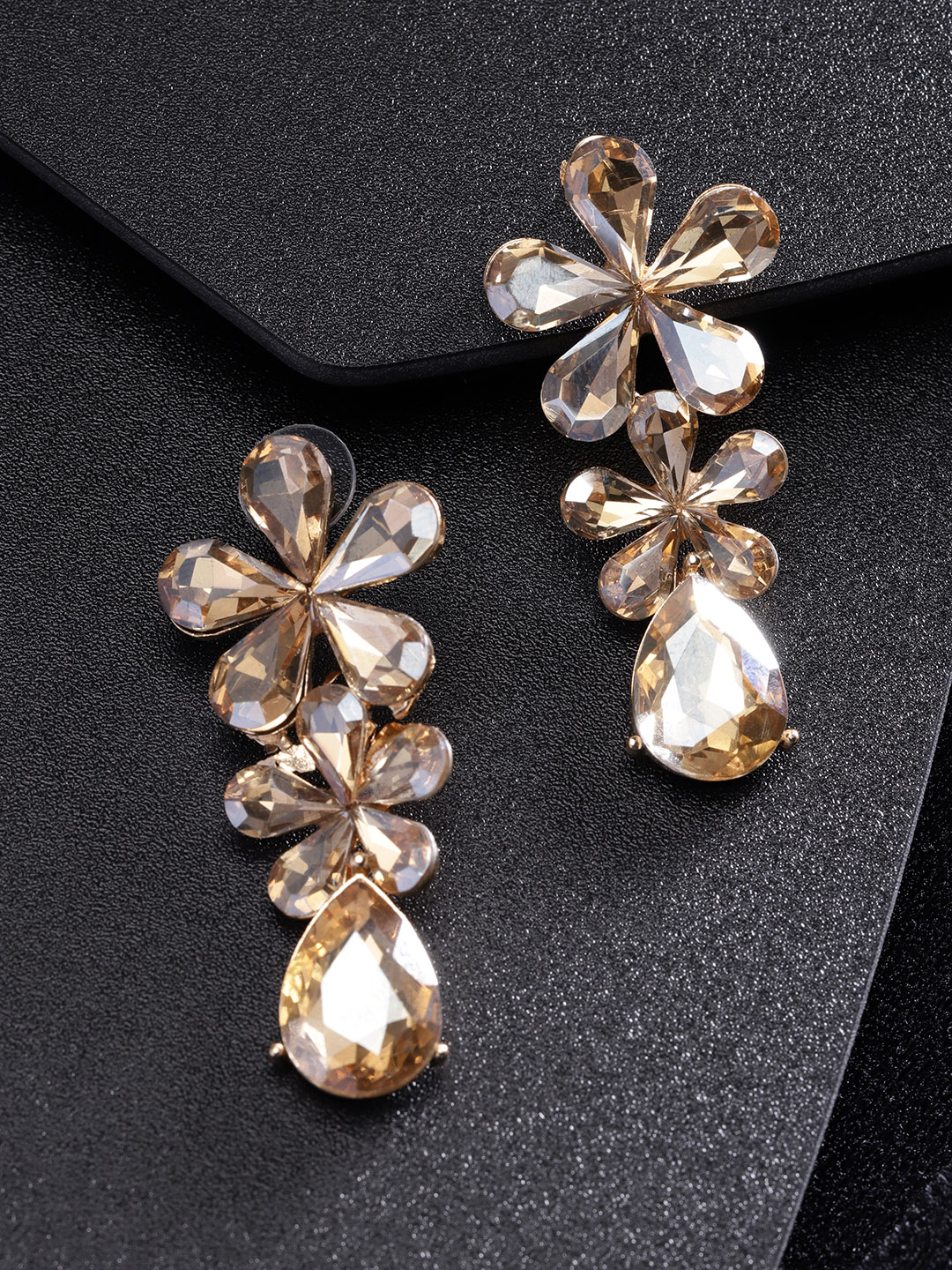 YouBella Gold-Plated Stone-Studded Floral Drop Earrings