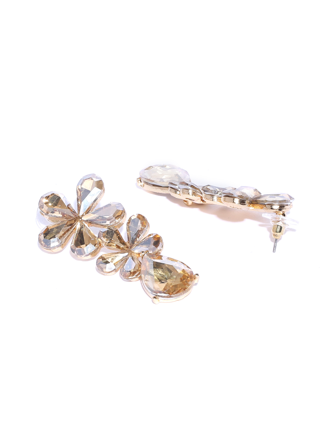 YouBella Gold-Plated Stone-Studded Floral Drop Earrings