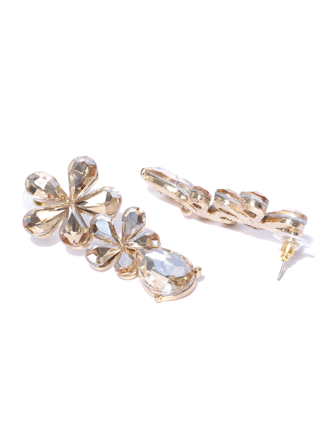 YouBella Gold-Plated Stone-Studded Floral Drop Earrings