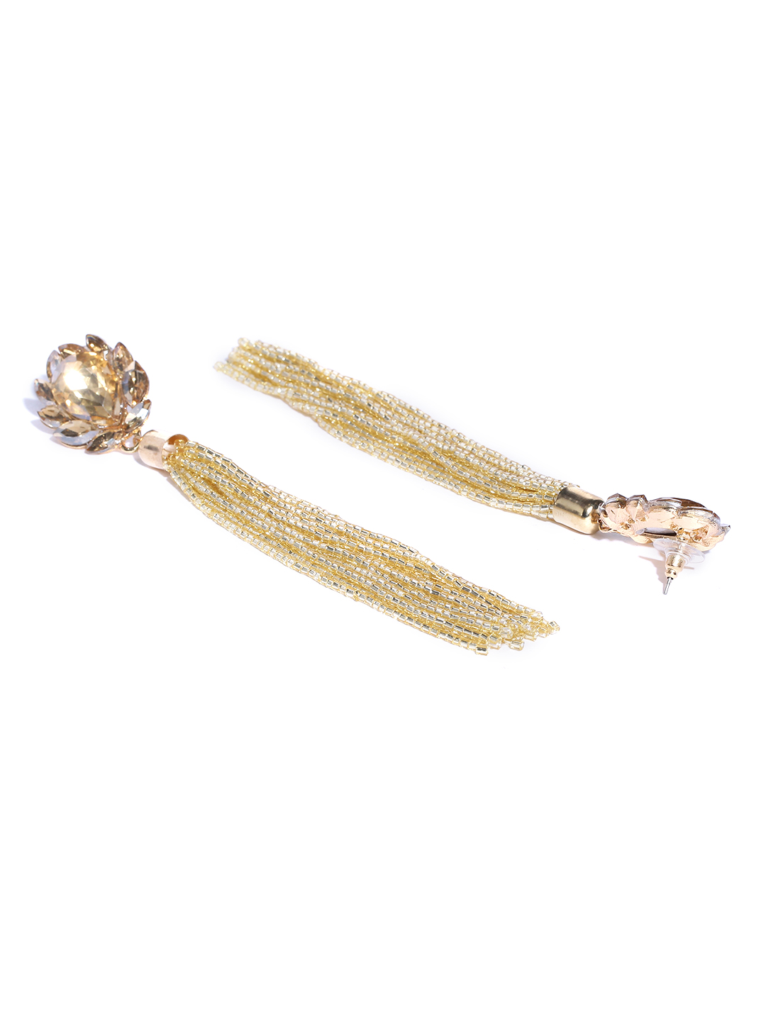 YouBella Gold-Plated Stone-Studded Tasselled Contemporary Drop Earrings