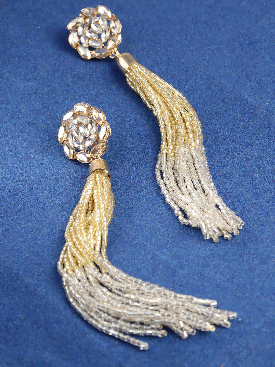 YouBella Silver-Toned Gold-Plated Tasselled Contemporary Drop Earrings