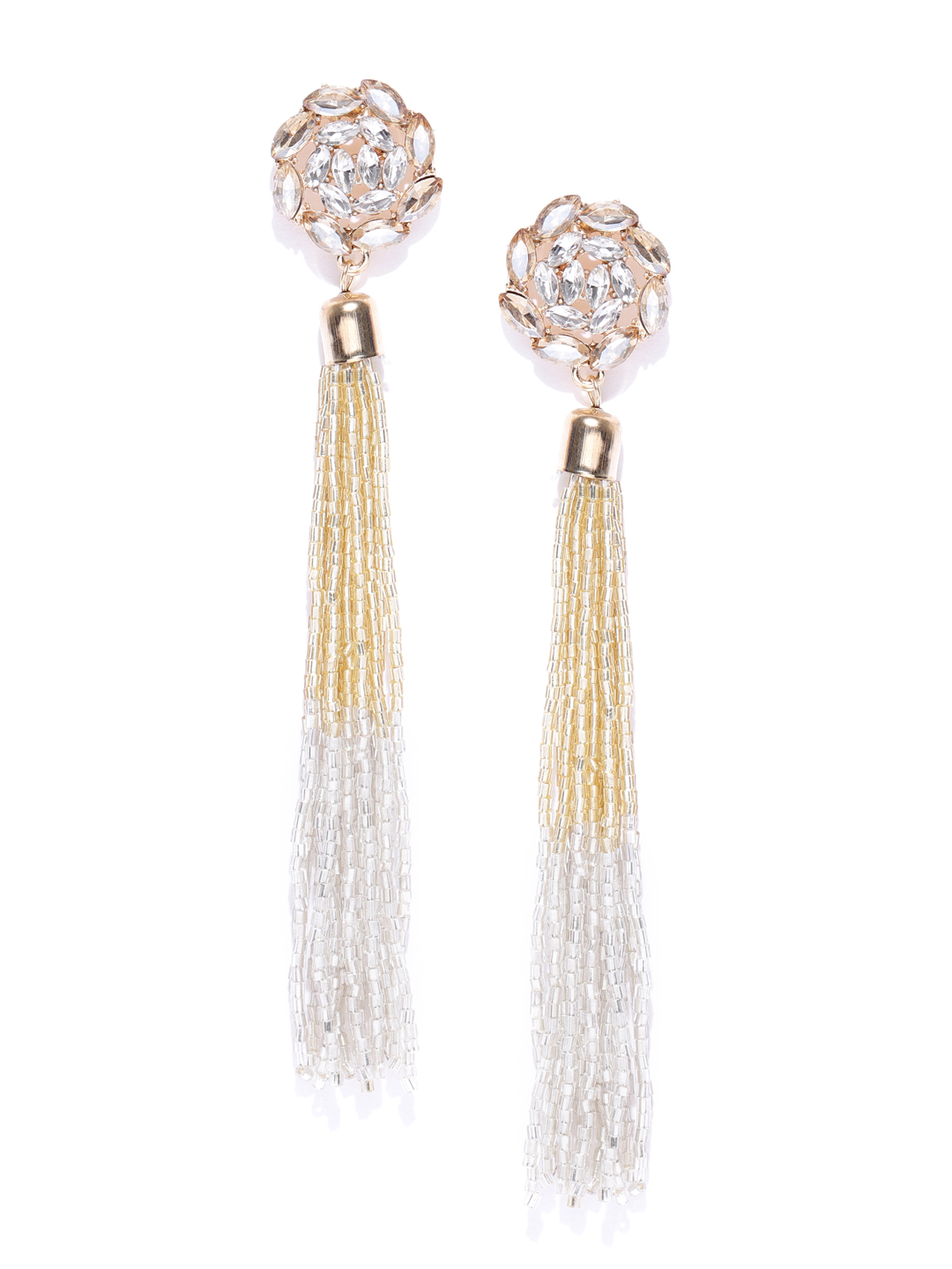 YouBella Silver-Toned Gold-Plated Tasselled Contemporary Drop Earrings
