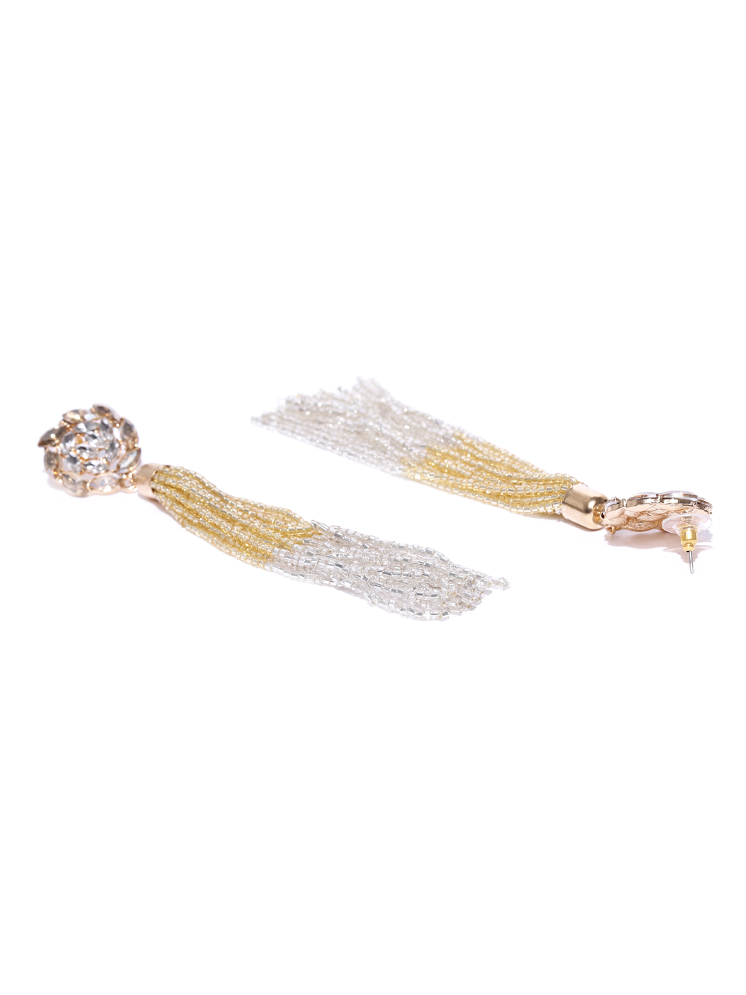 YouBella Silver-Toned Gold-Plated Tasselled Contemporary Drop Earrings