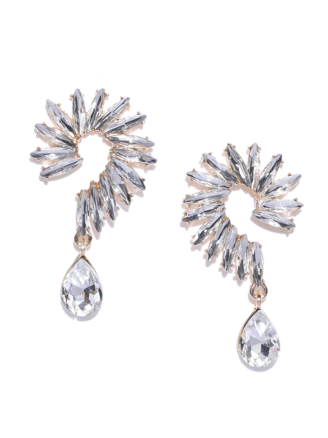 YouBella White Gold-Plated Stone-Studded Spiked Drop Earrings
