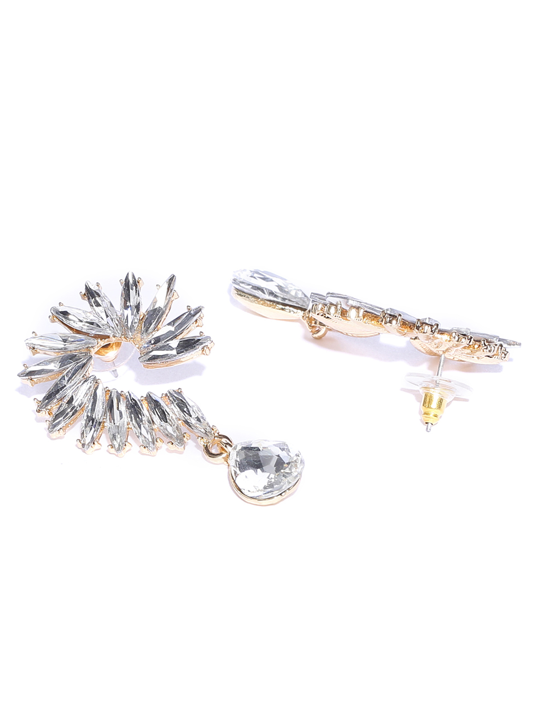 YouBella White Gold-Plated Stone-Studded Spiked Drop Earrings