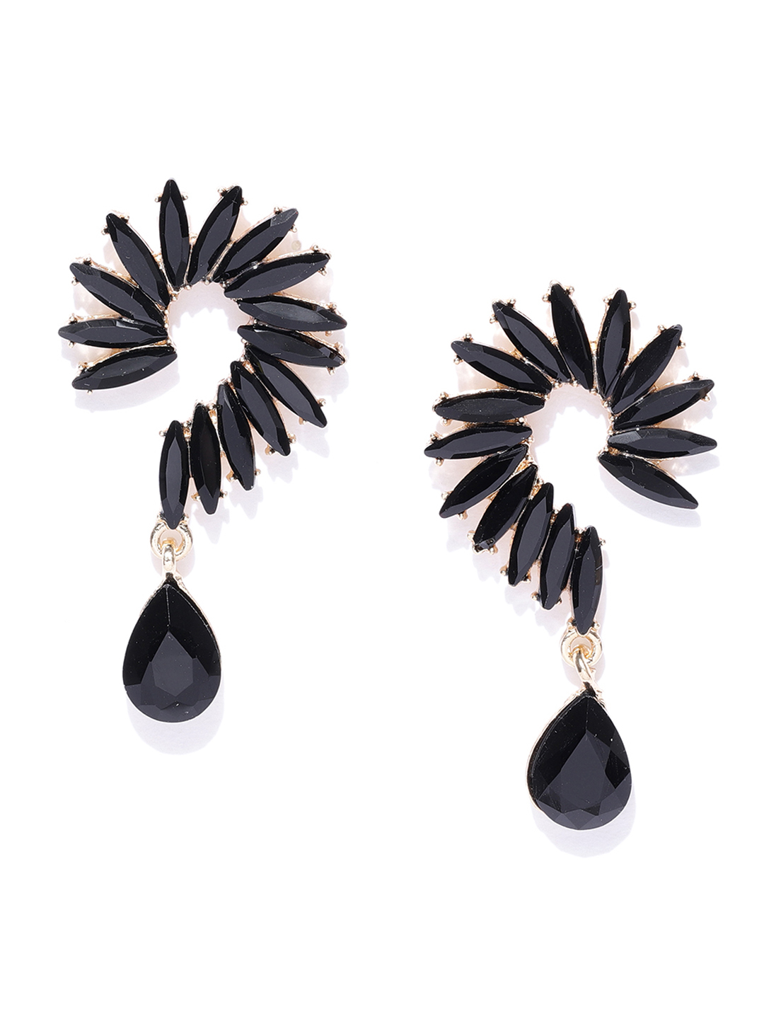 YouBella Black Gold-Plated Spiked Drop Earrings