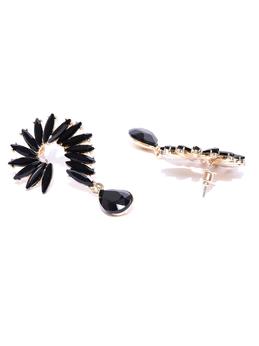 YouBella Black Gold-Plated Spiked Drop Earrings