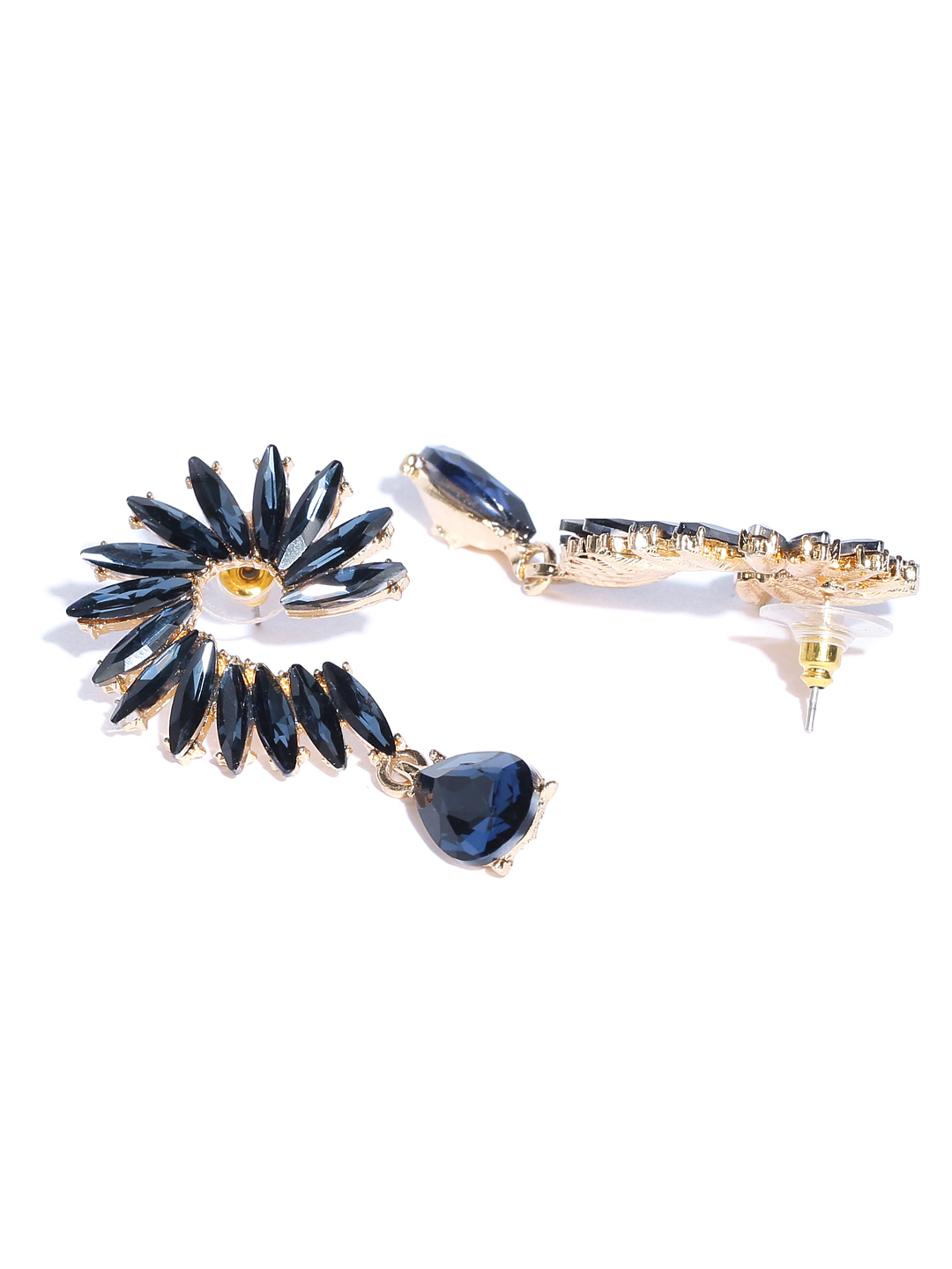 YouBella Navy Blue Gold-Plated Stone-Studded Contemporary Drop Earrings