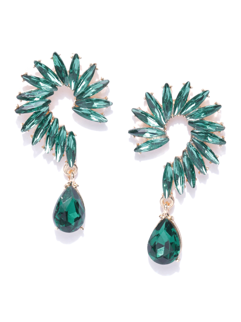 YouBella Green Gold-Plated Stone-Studded Contemporary Drop Earrings