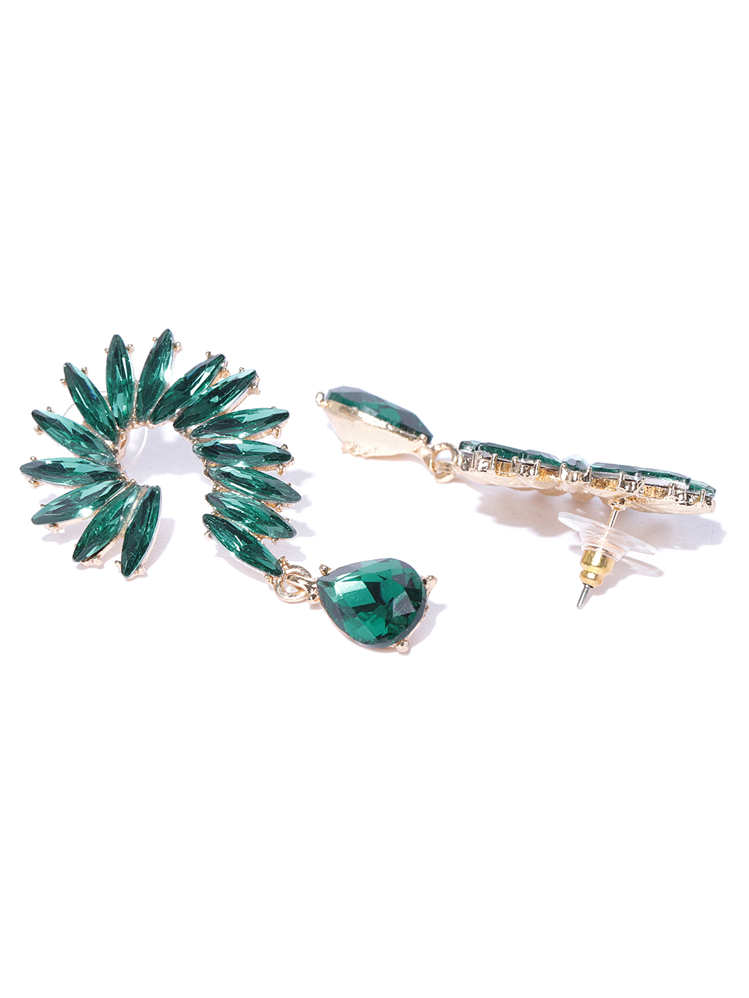 YouBella Green Gold-Plated Stone-Studded Contemporary Drop Earrings