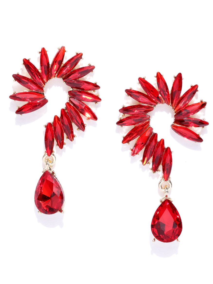 YouBella Red Gold-Plated Spiked Drop Earrings