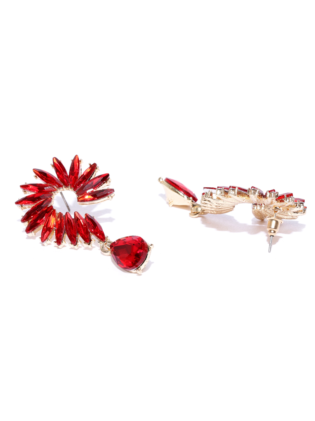 YouBella Red Gold-Plated Spiked Drop Earrings