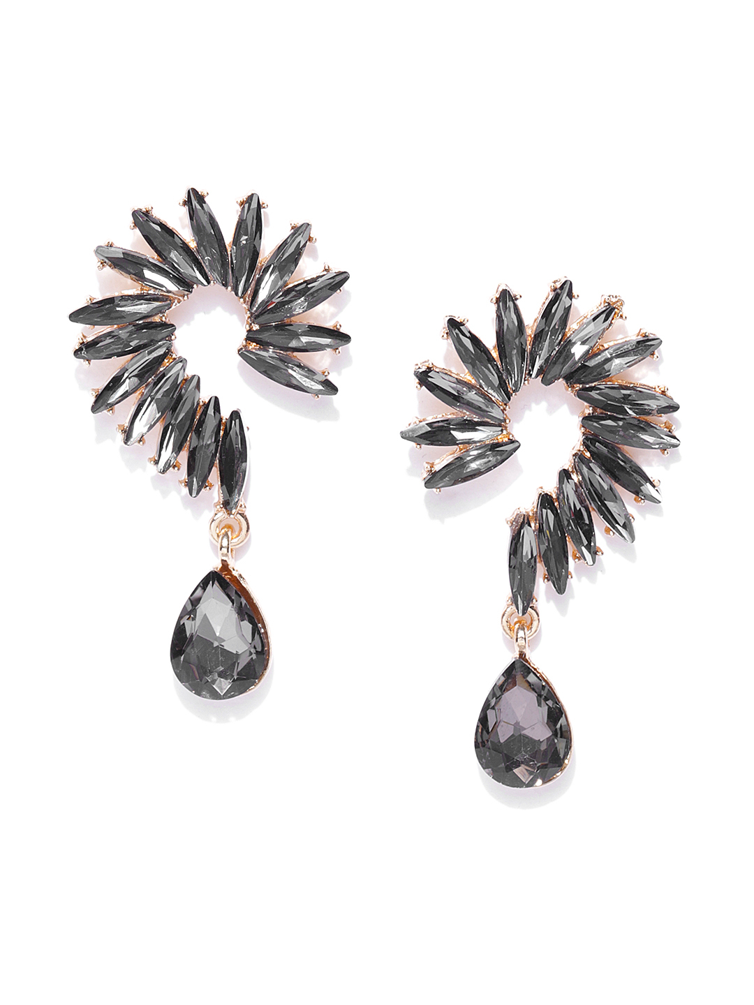 YouBella Black Gold-Plated Stone-Studded Contemporary Drop Earrings