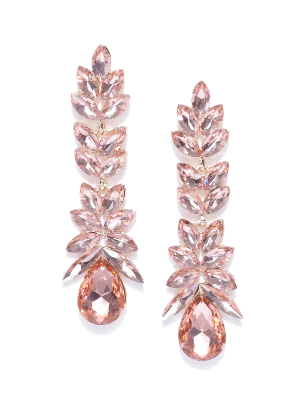 YouBella Peach-Coloured Gold-Plated Stone-Studded Drop Earrings