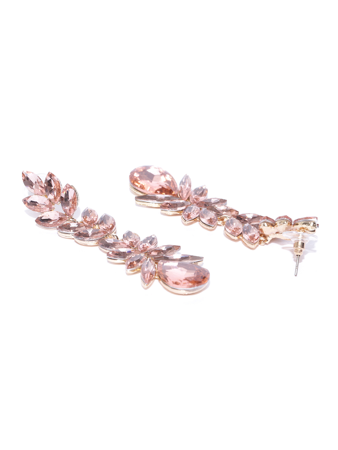 YouBella Peach-Coloured Gold-Plated Stone-Studded Drop Earrings