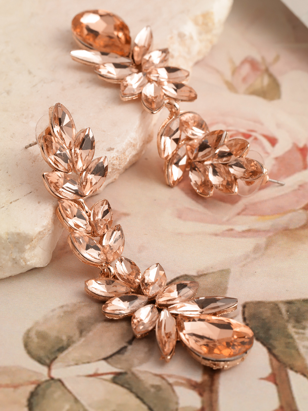 YouBella Peach-Coloured Gold-Plated Stone-Studded Drop Earrings