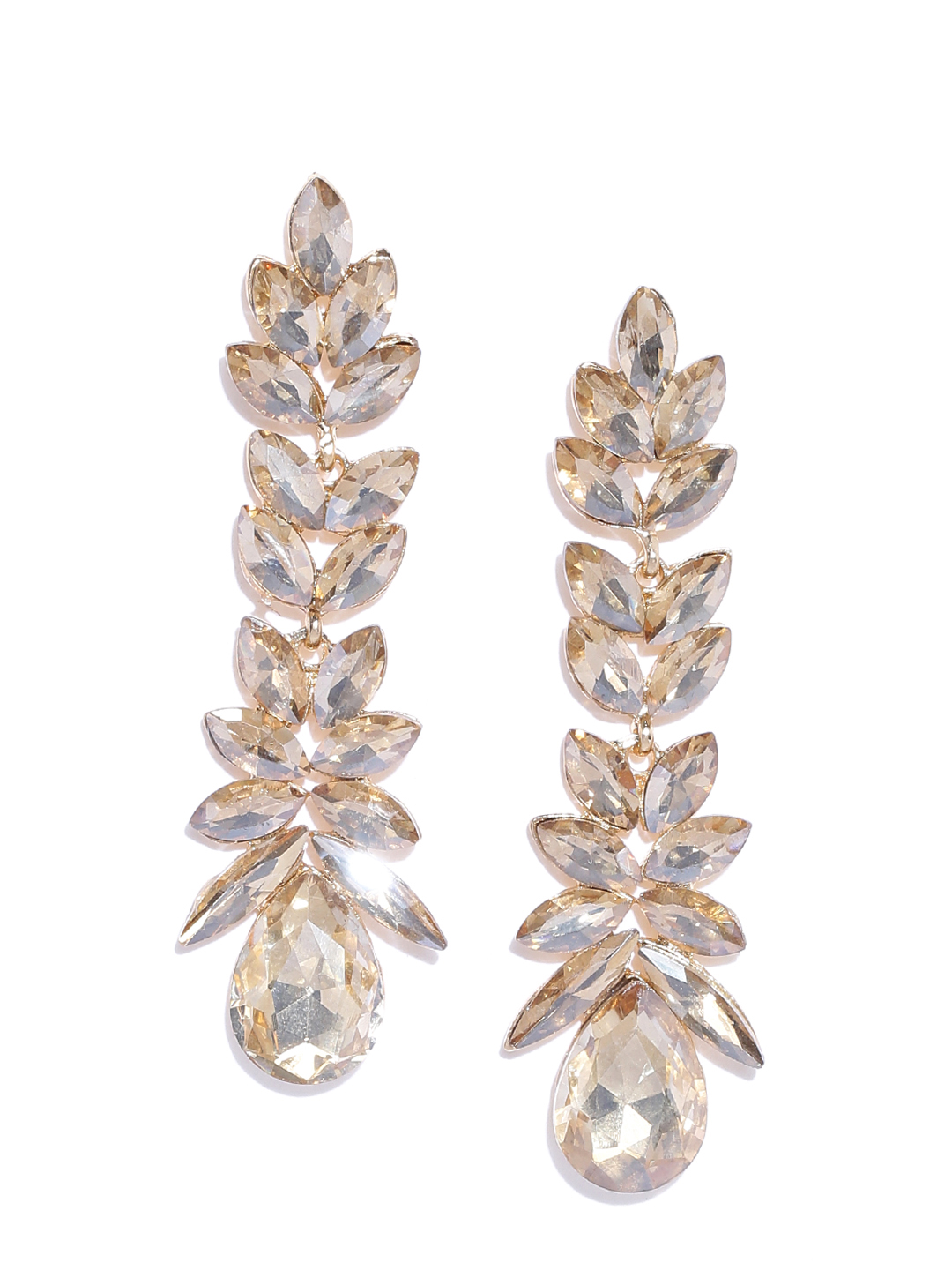 YouBella Gold-Plated Stone-Studded Leaf Shaped Drop Earrings