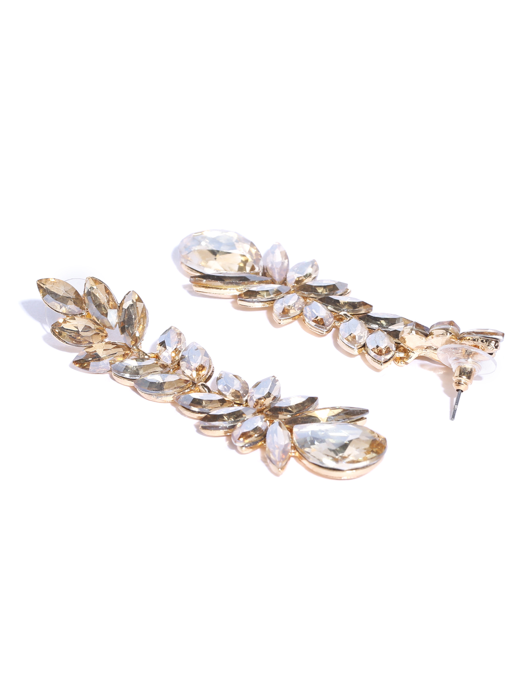 YouBella Gold-Plated Stone-Studded Leaf Shaped Drop Earrings