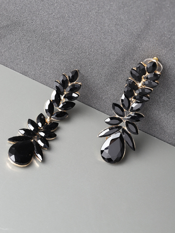 YouBella Black Gold-Plated Stone-Studded Drop Earrings