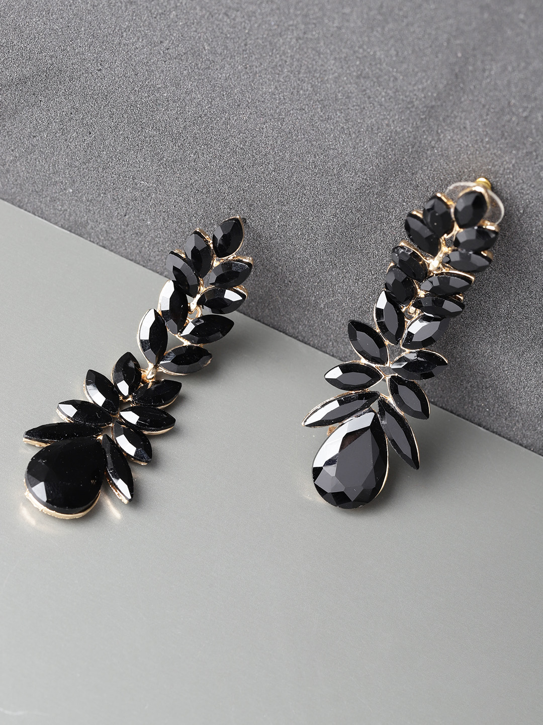 YouBella Black Gold-Plated Stone-Studded Drop Earrings