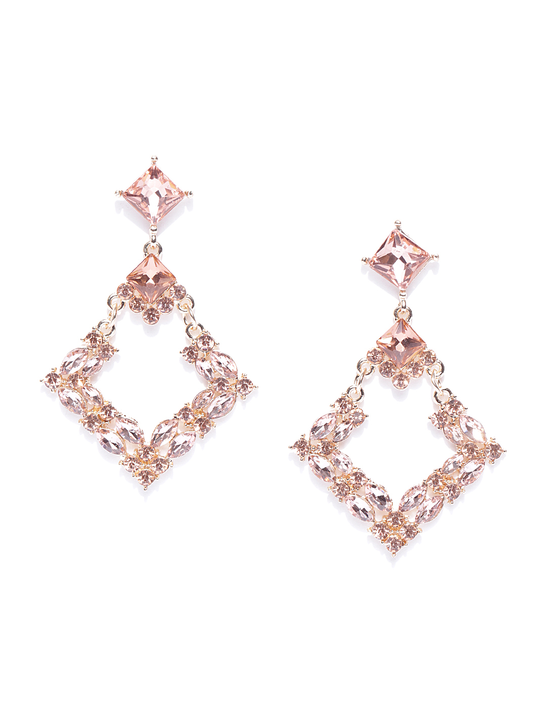 YouBella Peach-Coloured Gold-Plated Stone-Studded Geometric Drop Earrings