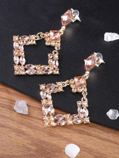 YouBella Peach-Coloured Gold-Plated Stone-Studded Geometric Drop Earrings