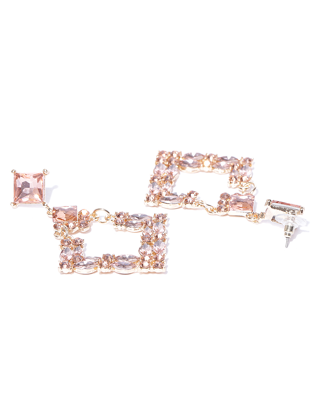 YouBella Peach-Coloured Gold-Plated Stone-Studded Geometric Drop Earrings