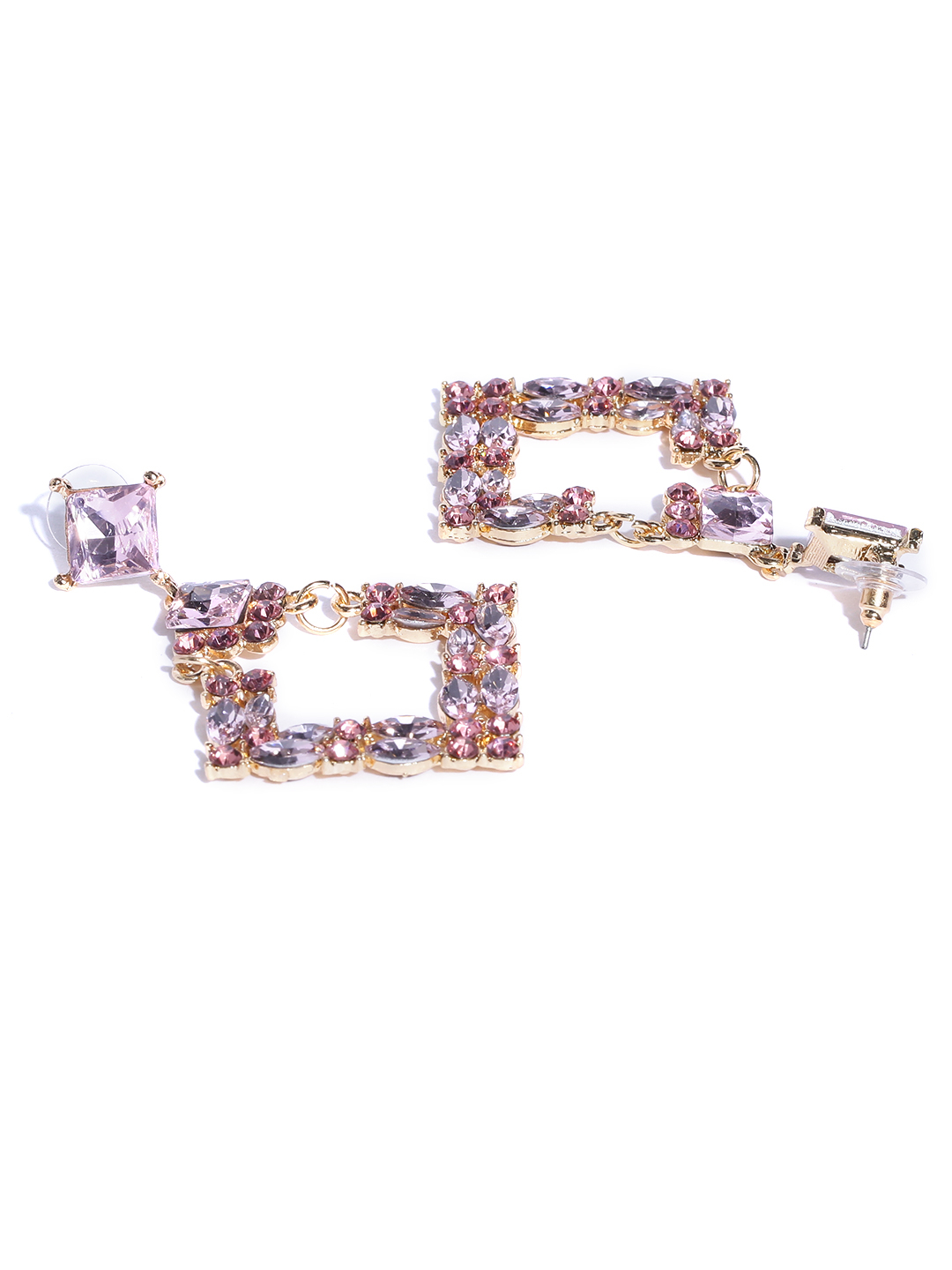 YouBella Pink Gold-Plated Stone-Studded Diamond Shaped Drop Earrings