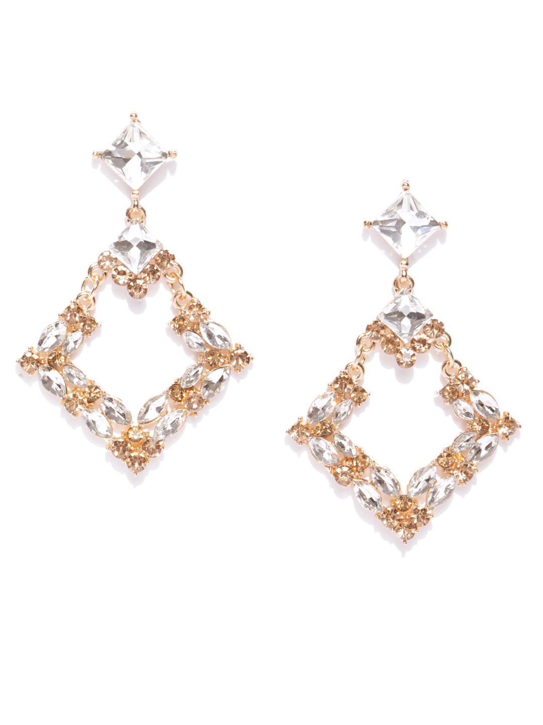 YouBella Gold-Plated Stone-Studded Geometric Drop Earrings