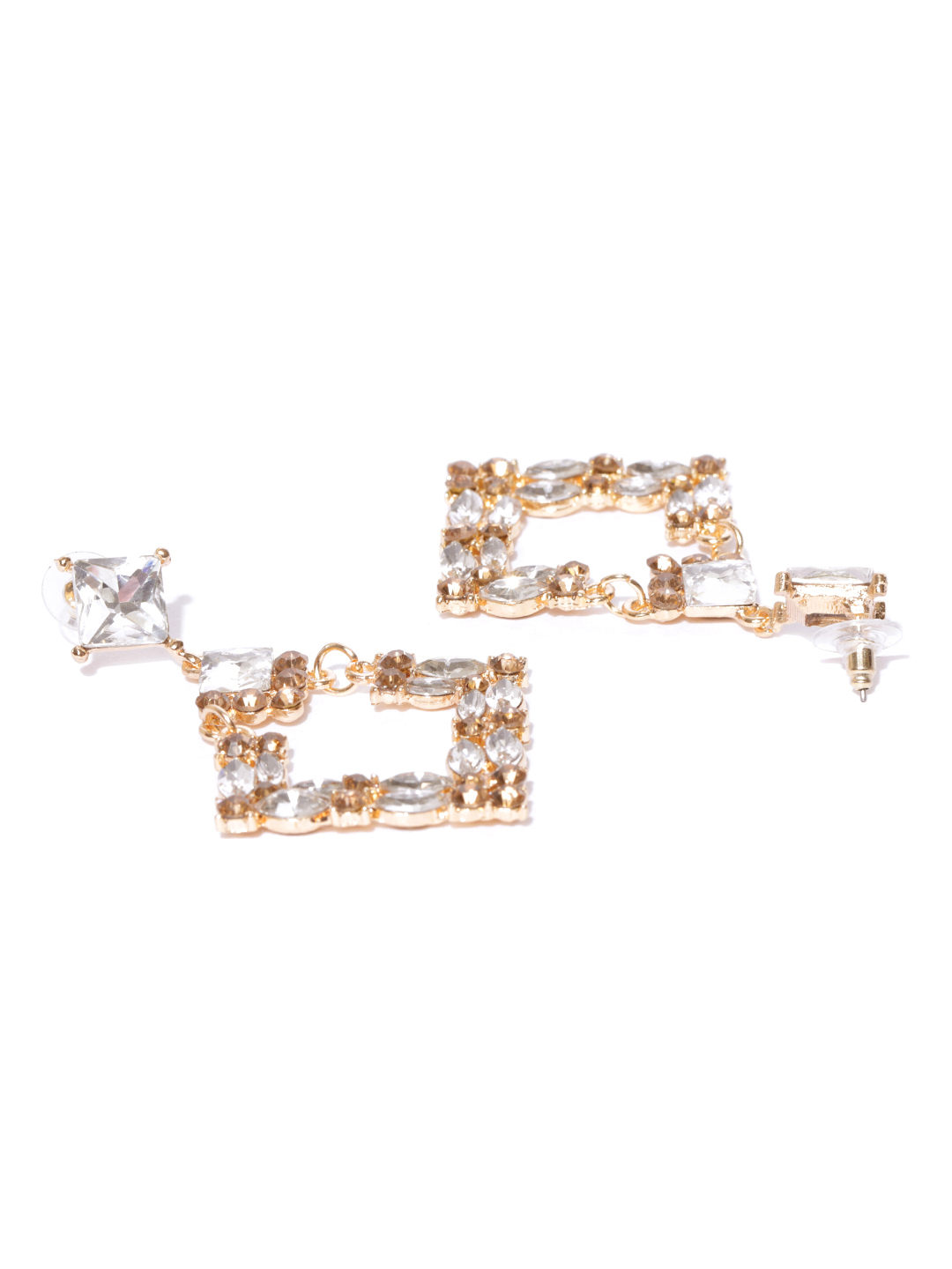 YouBella Gold-Plated Stone-Studded Geometric Drop Earrings