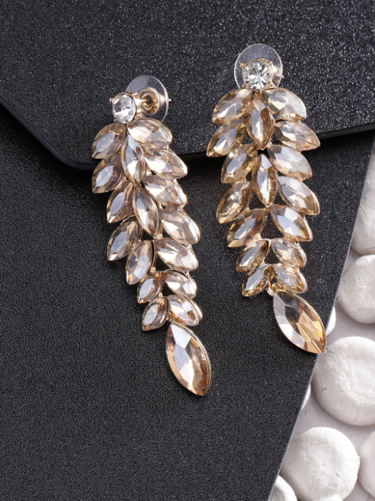 YouBella Gold-Plated Leaf-Shaped Stone-Studded Drop Earrings