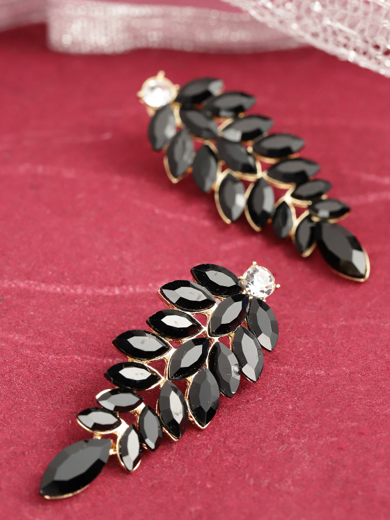 YouBella Black Gold-Plated Stone-Studded Drop Earrings