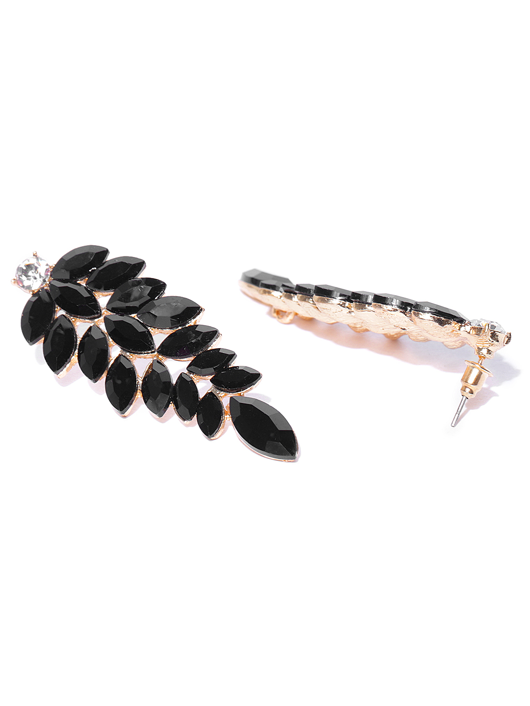 YouBella Black Gold-Plated Stone-Studded Drop Earrings