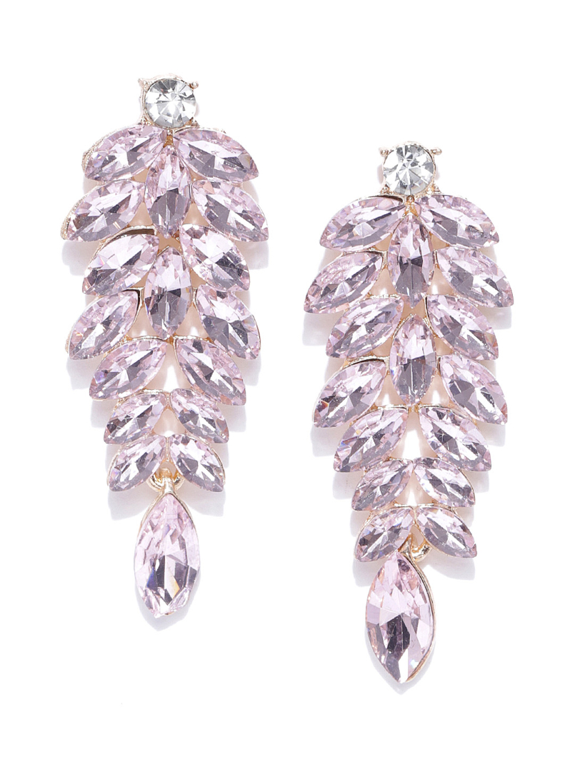 YouBella Pink Gold-Plated Stone-Studded Drop Earrings