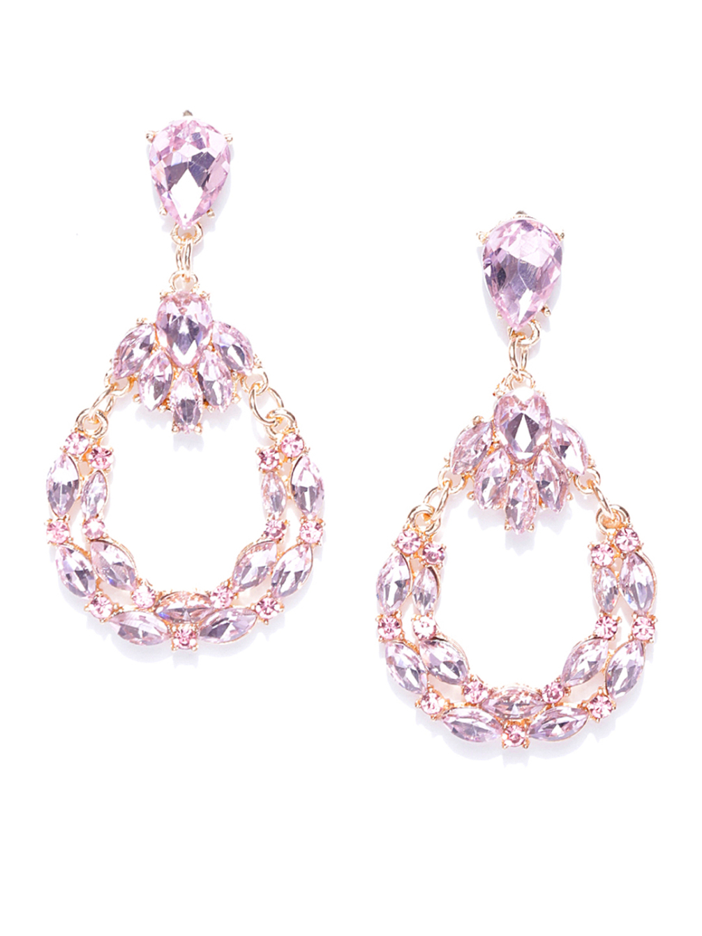 YouBella Pink Gold-Plated Stone-Studded Oval Drop Earrings