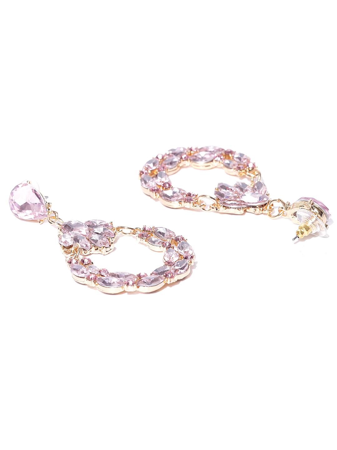 YouBella Pink Gold-Plated Stone-Studded Oval Drop Earrings