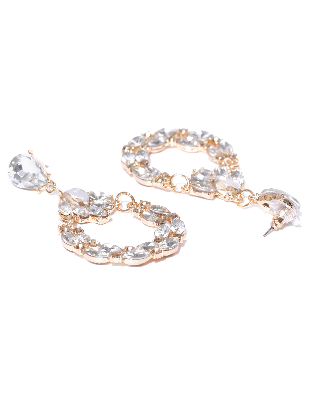 YouBella Gold-Plated Stone-Studded Teardrop Shaped Drop Earrings