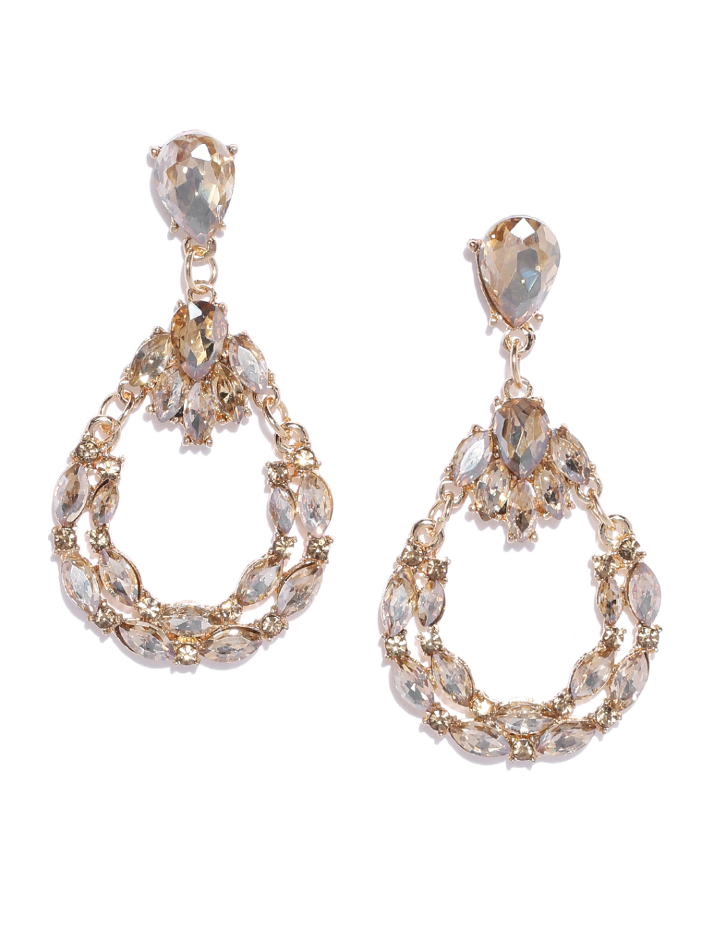 YouBella Gold-Plated Stone-Studded Teardrop Shaped Drop Earrings